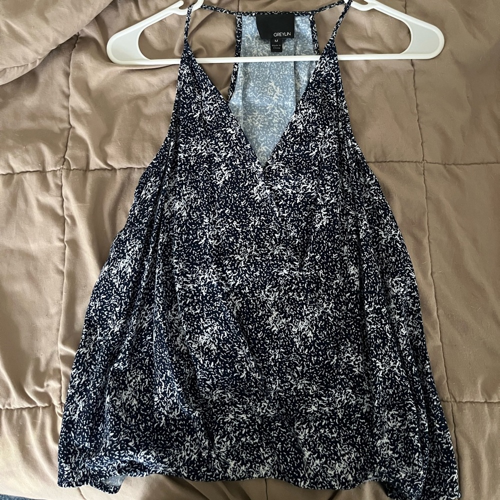 Greylin Navy and White Floral Tank Top